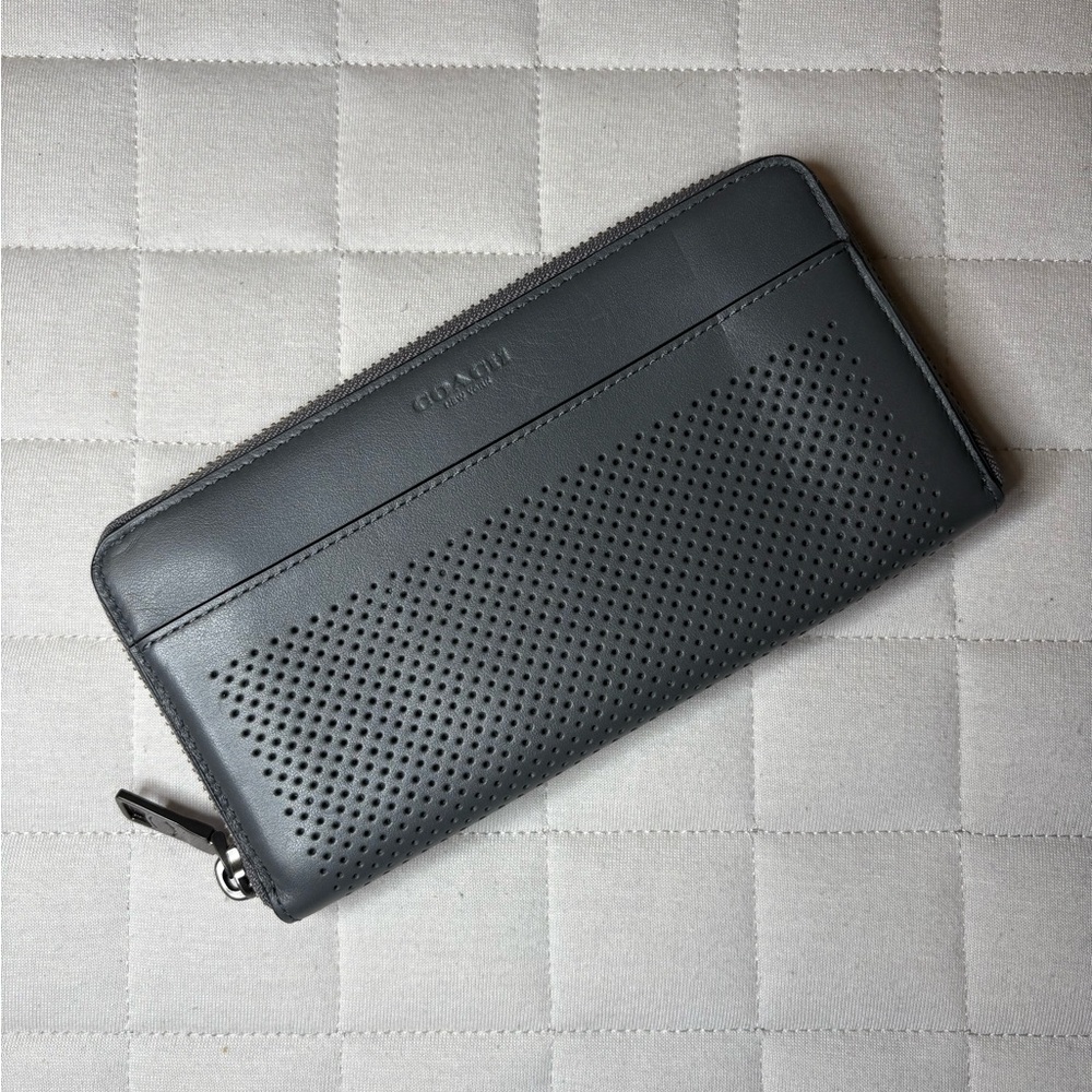 Coach Gray Perforated Leather Wallet